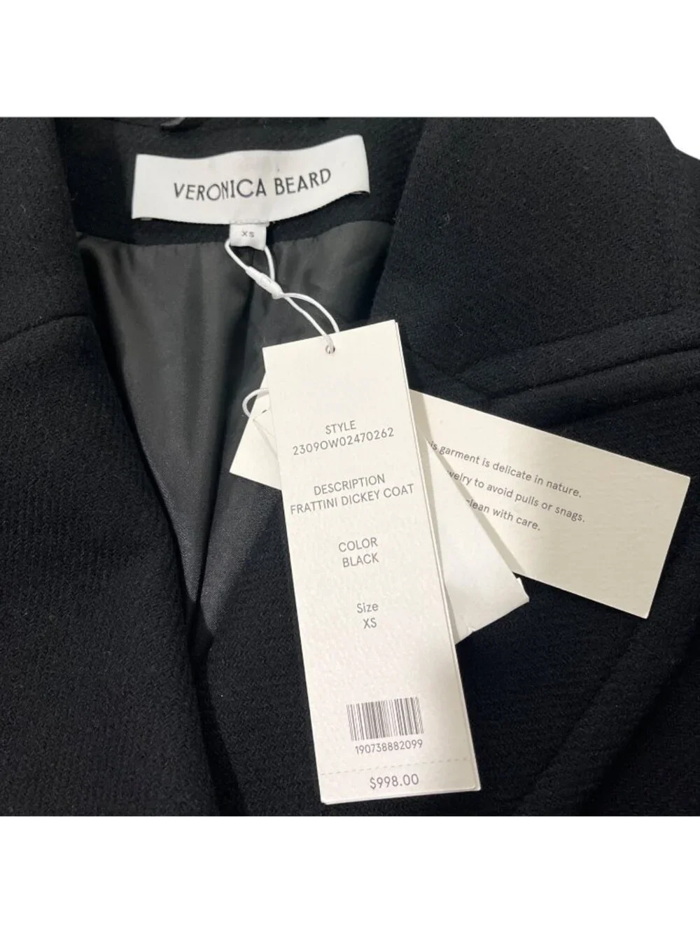 Veronica Beard Women XS Wool Coat Frattini Dickey Double-Breasted Black $998 NEW - Picture 5 of 12